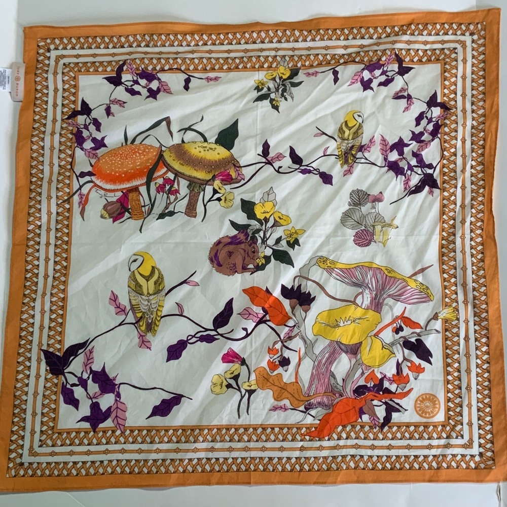 Tory Burch Orange and White Scarf, 25x25” - Picture 3 of 3